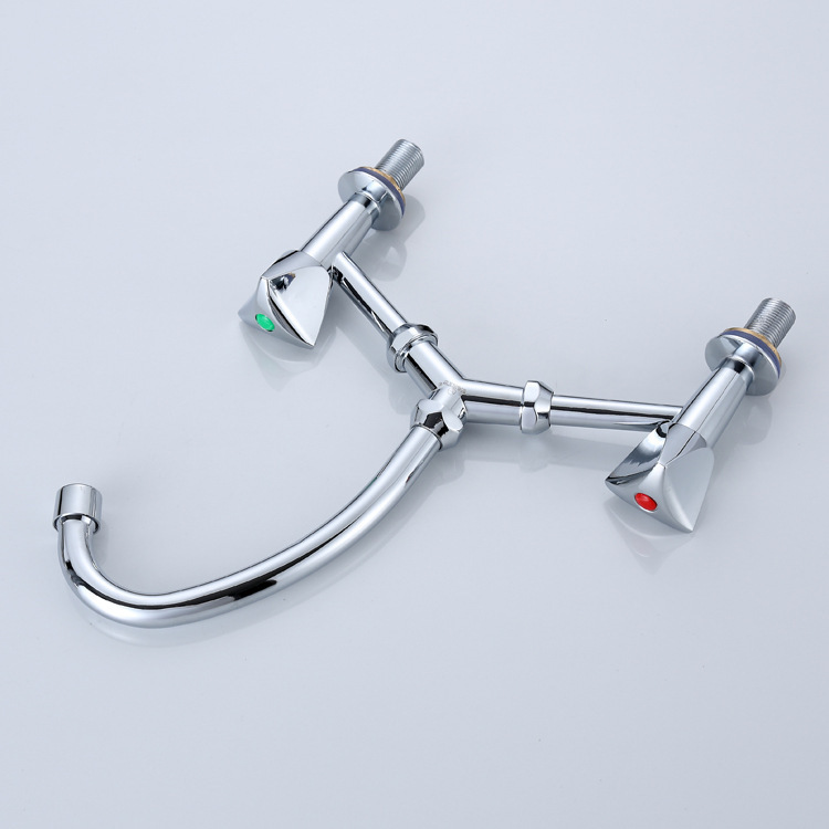 Cross-Border Direct Sales Zinc Alloy Double Control Double Handle Double Hole Three Hole Hot and Cold Water Double Open Wash Basin Kitchen Sink Faucet