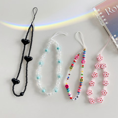 適用於笑臉/木馬花手鍊手機殼掛件配件 珍珠掛鏈黑色掛繩男女通用