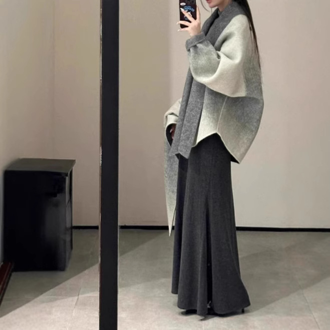 Woolen coat, skirt, set, "fish tail" cut