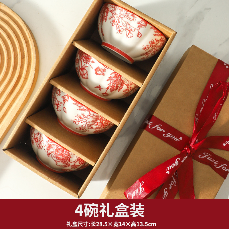 Regalos de boda nostálgicos de alto valor de rosas rojas de cerámica platos set caja de regalo de nueva casa regalo de bodas
