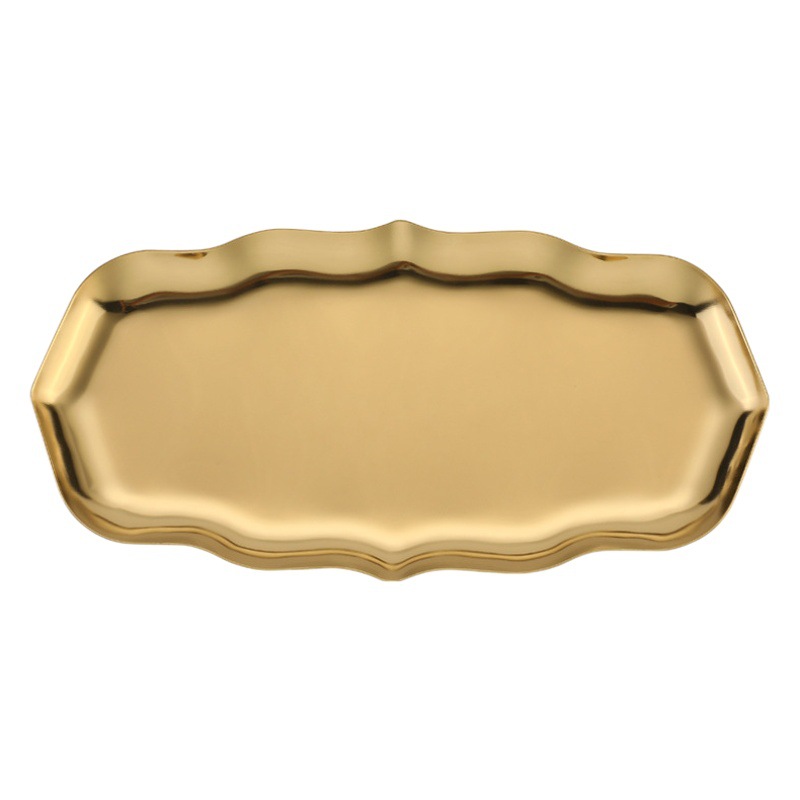 Bandeja de almacenamiento de cosméticos de estilo ins bandeja de joyería de aromaterapia Placa de acero inoxidable creativa bandeja de joyería de metal en forma de onda grande