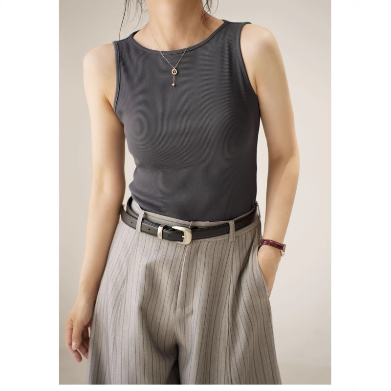 Manufacturer Wholesale Summer Fashion New Style Women's Off-Shoulder Ribbed Top Simple Slimming French Sleeveless Tank Top Trendy Manufacturer Wholesale Summer Fashion New Style Women's Off-Shoulder Ribbed Top Simple Slimming French Sleeveless Tank Top Trendy