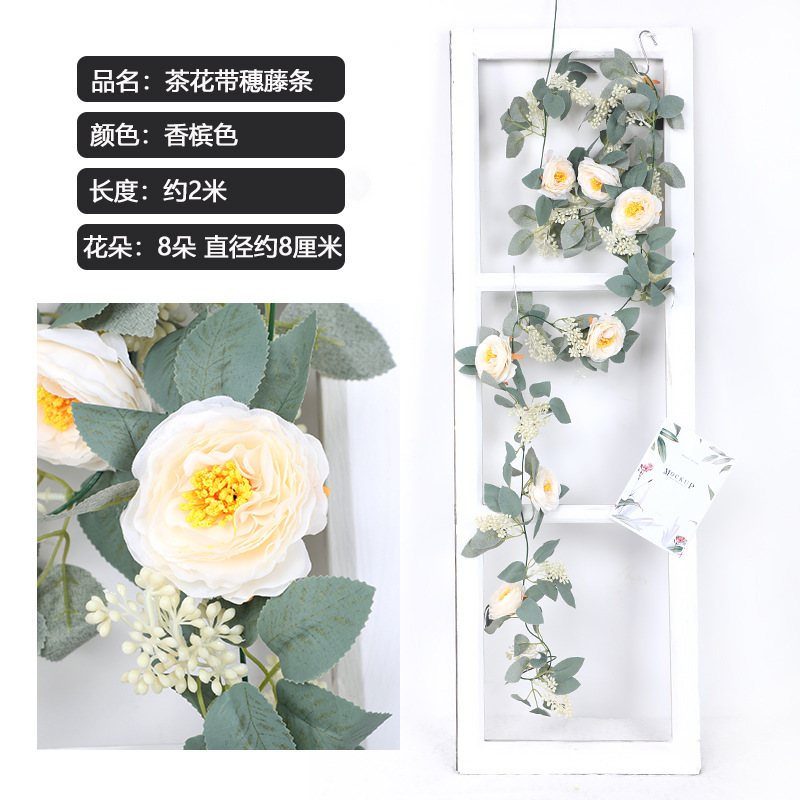 Artificial planta de ratán de eucalipto hojas de vid flor sinuosa Vid ins boda de plástico colgando vid flor decorativa flor falsa