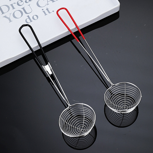 Pearl colander, stainless steel red handle pearl powder round spoon, hot pot colander, pearl milk tea colander, deepening net fishing