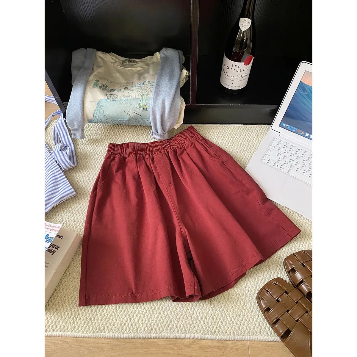 버건디 [순면 더블포켓반바지]