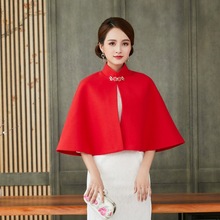 中国风女士冬季红色新款时尚优雅复古民族风呢料斗篷防寒披风