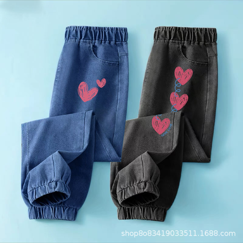 Girls' Autumn New Style Children's Jeans, Medium and Large Children's Spring and Autumn Thin Casual Pants Girls' Outerwear Long Pants