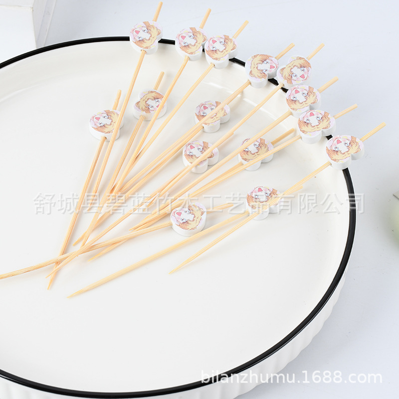 Inventario dibujos animados amor desechable bambú estilo etiqueta de vino horquilla de fruta decoración horquilla de fruta suministro de fábrica