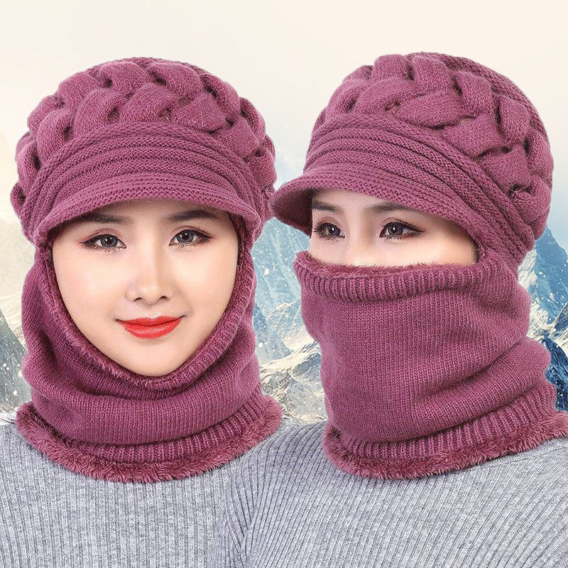 帽子女中老年人冬季加厚針織帽戶外騎車擋風防寒保暖毛線帽套頭帽