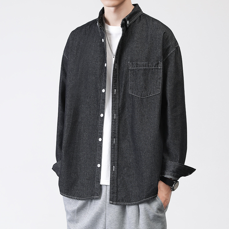 Japonski svež kardigan, mladostna in priljubljena jeans srajca, moška nova dolga rokava ohlapnega kroja japonska retro delovna srajčna jakna_voghion.com