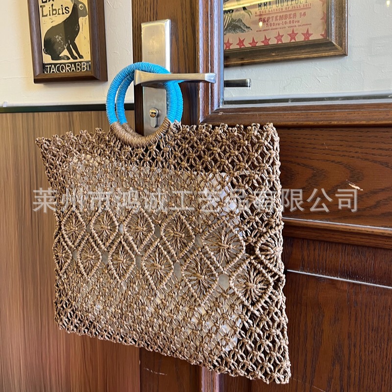 2025 New Hollow Woven Bag Handbag Beach Bag Dark Brown Niche Design All-match Straw Woven Bag Women's Bag