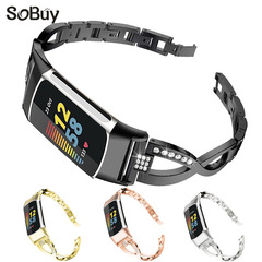 fitbit charge5/6 watch X-shaped diamond strap charge3/4 bracelet stainless steel metal chain