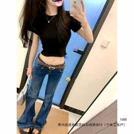 韩版ins复古做旧牛仔裤女秋季新款时尚潮流百搭宽松显瘦微喇长裤
