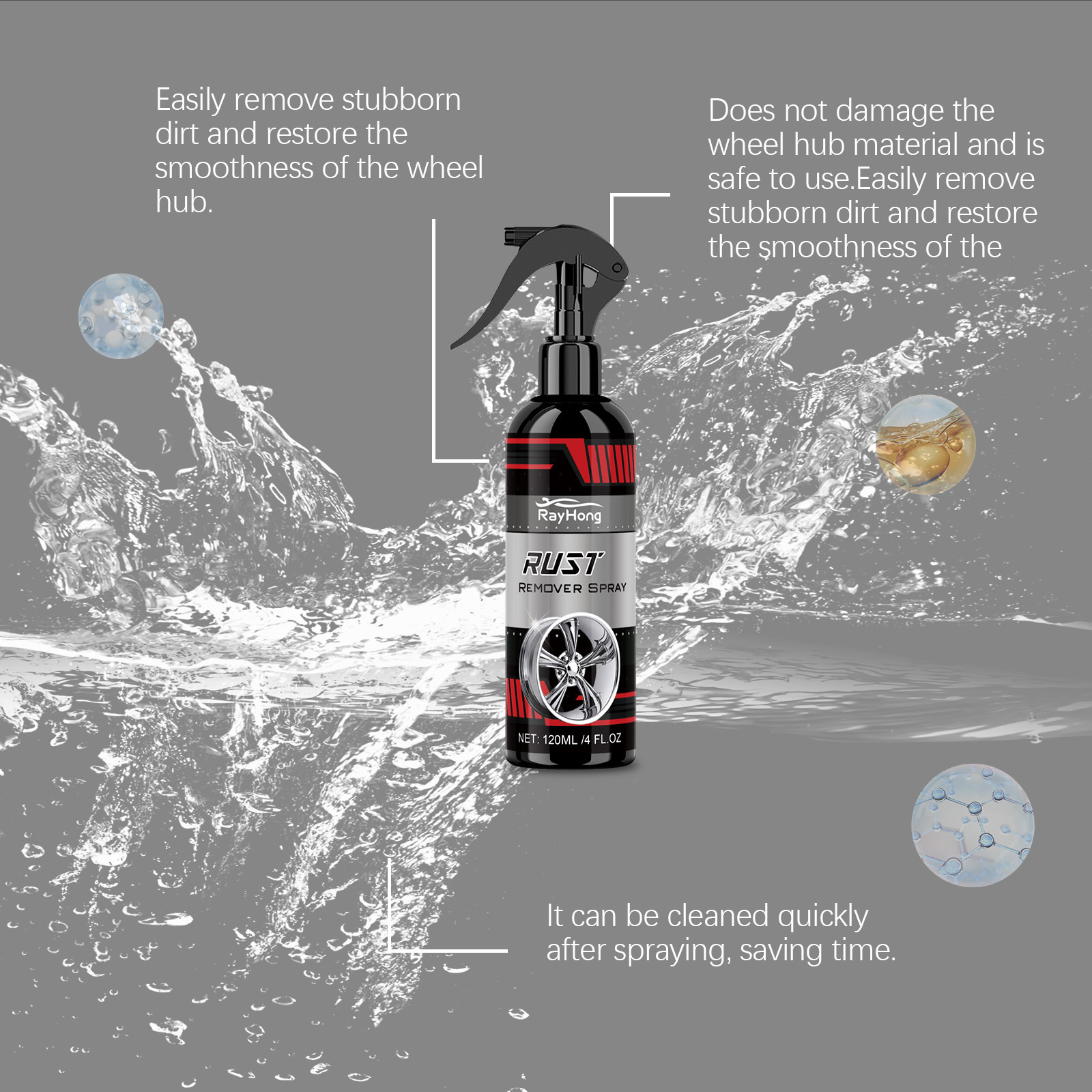 Rayhong Wheel Rust Removal Cleaning Spray Decontamination Polishing Maintenance Wheel Hub Car Wheel Cleaning Agent
