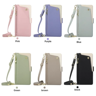 跨境适用iPhone18拼接插卡拉链卡包苹果16/17斜挎翻盖皮套手机壳