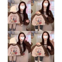 韩国亲子装秋冬新款一家三四口卡通插肩袖卫衣母子母女婴儿爬服潮
