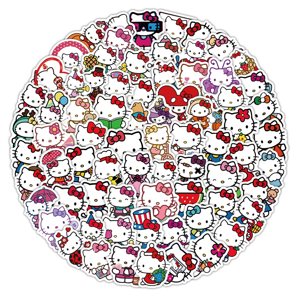 Набор стикеров Hello Kitty, 100 шт., мультяшные наклейки для телефона и ногтей, 15×15 см, 0,025 кг