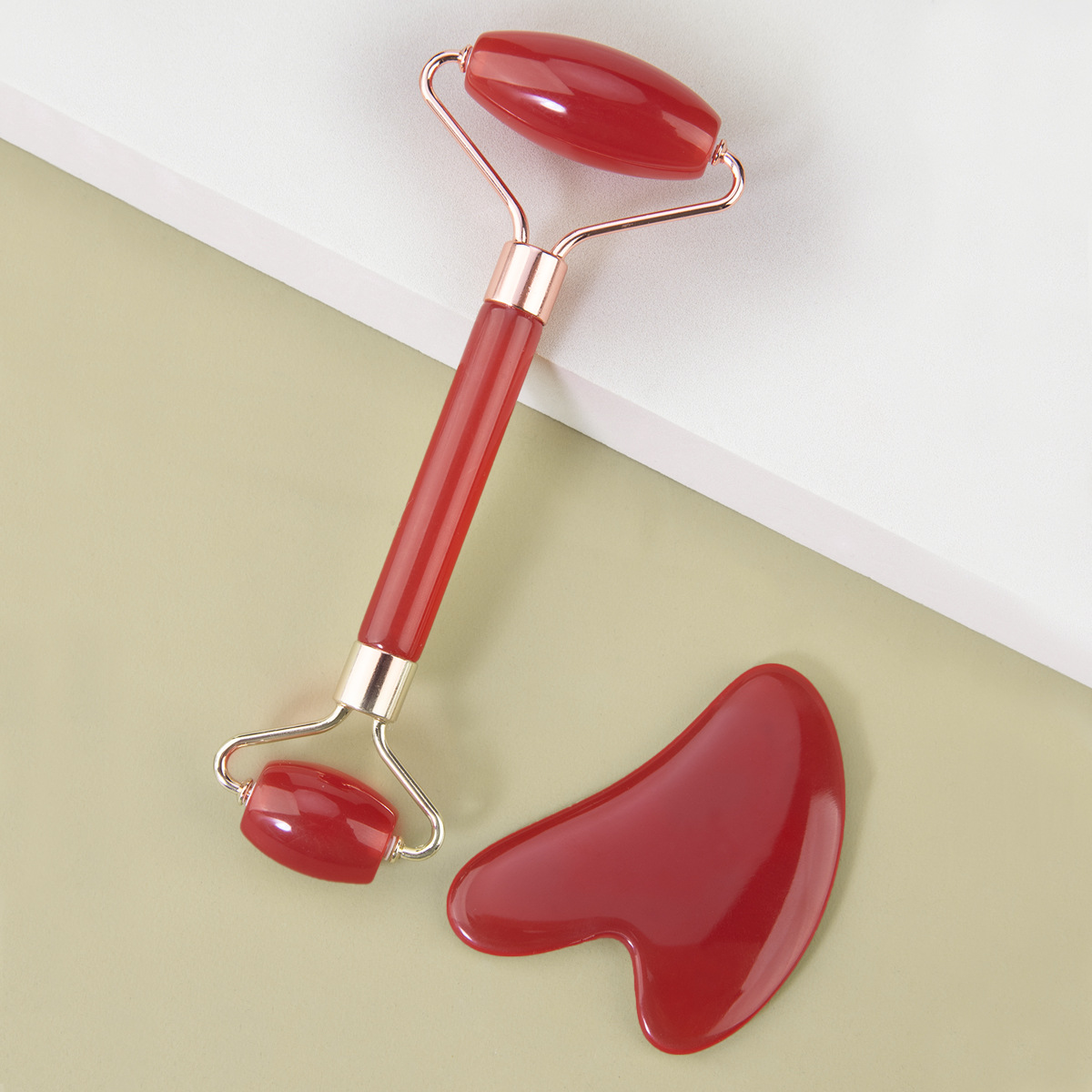 Rodillo de jade de imitación de doble cabeza, masajeador de tabla gua sha, bastón de masaje facial de fisioterapia, dispositivo de belleza de resina engrosada, transfronterizo