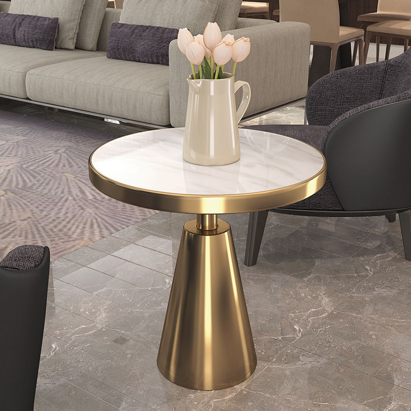 American style modern Light extravagance Side table circular Marble mesa Tea Service sofa Corner table Hong Kong style Stainless steel furniture