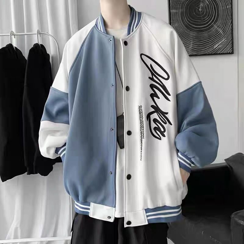 2023 verano delgada chaqueta de béisbol de los Hombres estilo de Hong Kong ins moda flojo contraste color Colegio impreso chaqueta moda