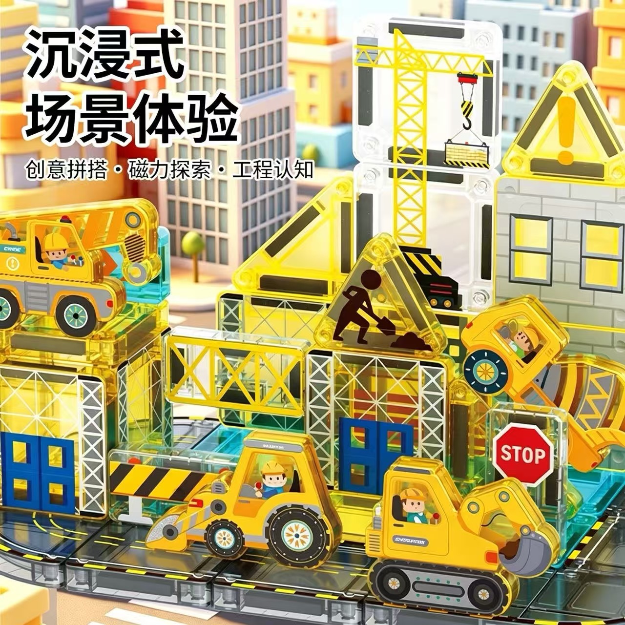 Transfronteriza portátil de bolsillo magnético 3,75 cm ingeniería de automóviles escena ventana magnética juguetes de puzzle para niños