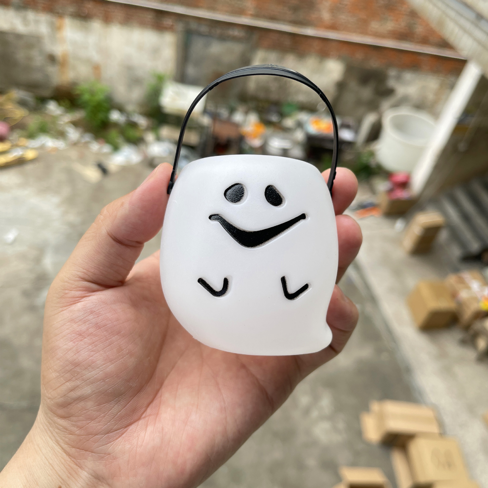 Jarra de calabaza de Halloween Festival fantasma decoración calabaza cubo 18cm con tapa triángulo ojos calabaza linterna