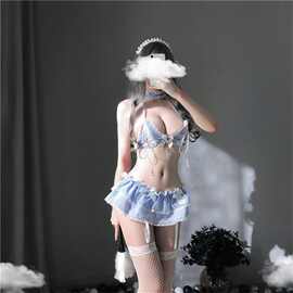情趣内衣可爱女仆制服甜美蓝格短裙小胸睡衣校园性感女佣激情套装