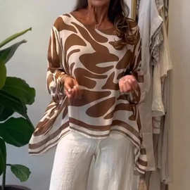 2026年欧美亚马逊独立站春款跨境圆领不规则印花衬衫上衣女装