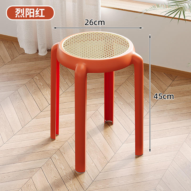 Taburete de ratán medieval, banco alto de plástico apilable para uso doméstico, taburete redondo fuerte y duradero, taburete de mesa de comedor minimalista moderno