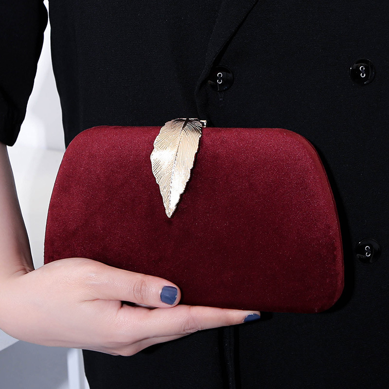 Cross-border new fashion elegant evening bag velvet metal leaf dress with banquet clutch small square bag for women