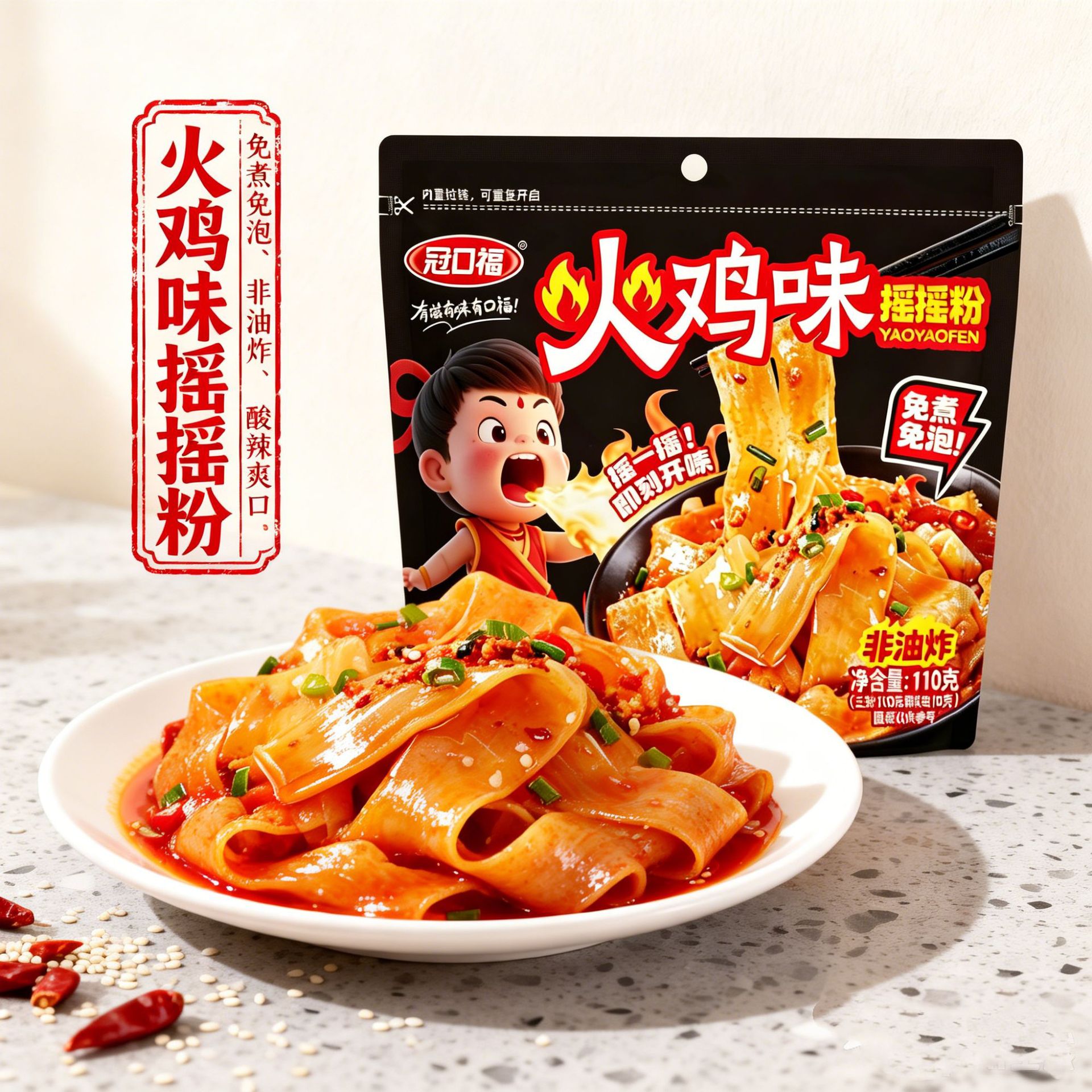 冠口福 摇摇粉 火鸡味 方便速食 大宽粉 小袋装方便携带