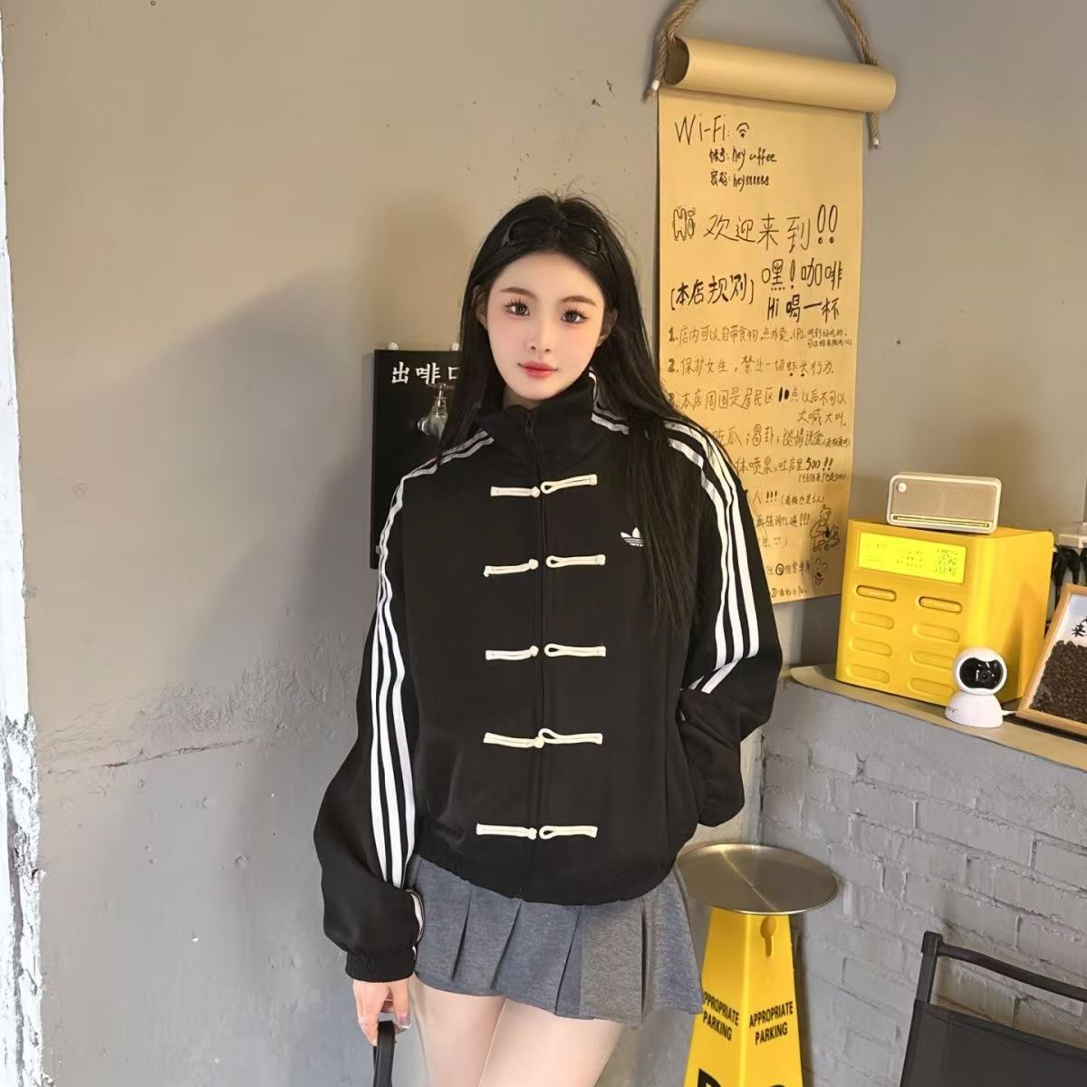 adidas Track Jacket Tang Suit Frog Buckle Suede Black