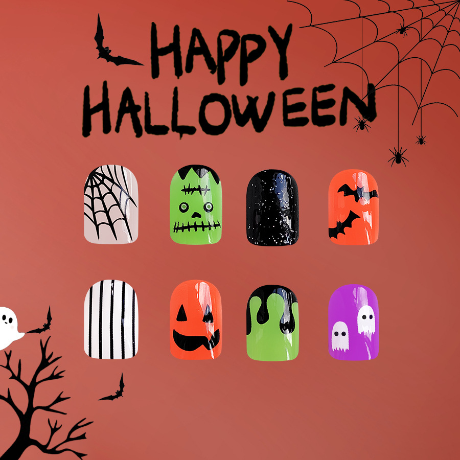 Short Glistening Face Shimmering Halloween Bat Ghost Cobweb Wear Nail Art Patch Sweet Cool Cute Ladies 24 Pieces_voghion.com