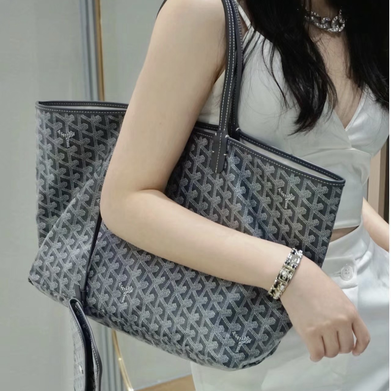 Goya Dogtooth Pattern Basket-Style Women's Tote Bag, Single Shoulder Handbag, Mommy Crossbody Trendy Utility Bag, Large Capacity