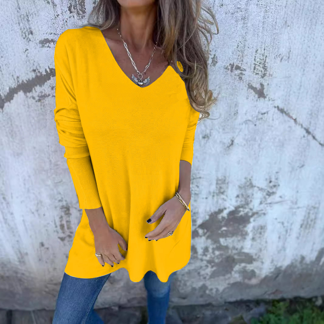 Foreign Trade European American Cross-Border Independent Site 2026 Spring And Autumn Solid Color V-Neck Knit_ecoleips.com