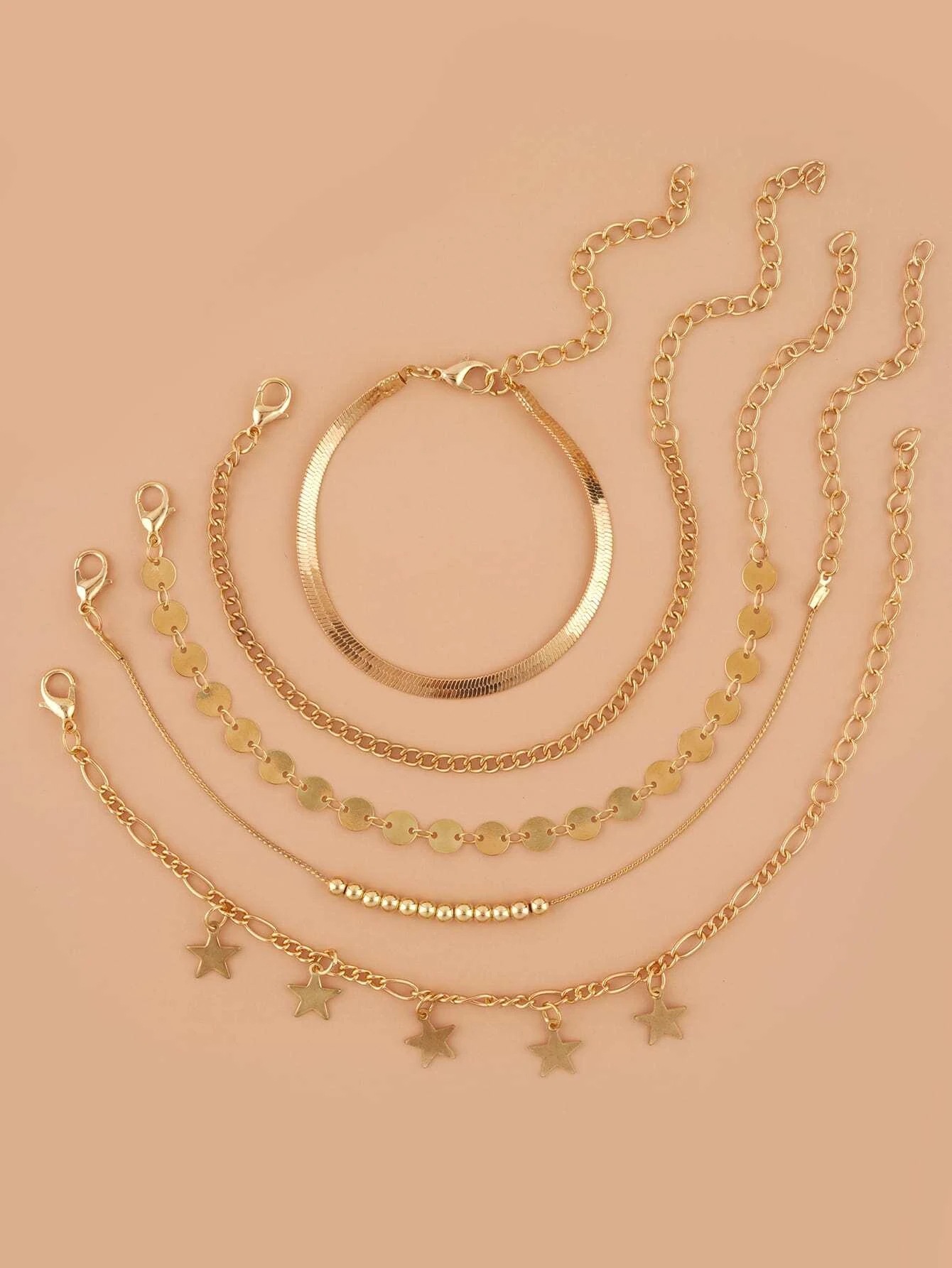 Cadena hecha a mano de múltiples capas de la tobillera De La Venta caliente transfronteriza europea y americana de las mujeres ronda estrella de cinco puntas con lentejuelas tobillera multicapa fábrica al por mayor