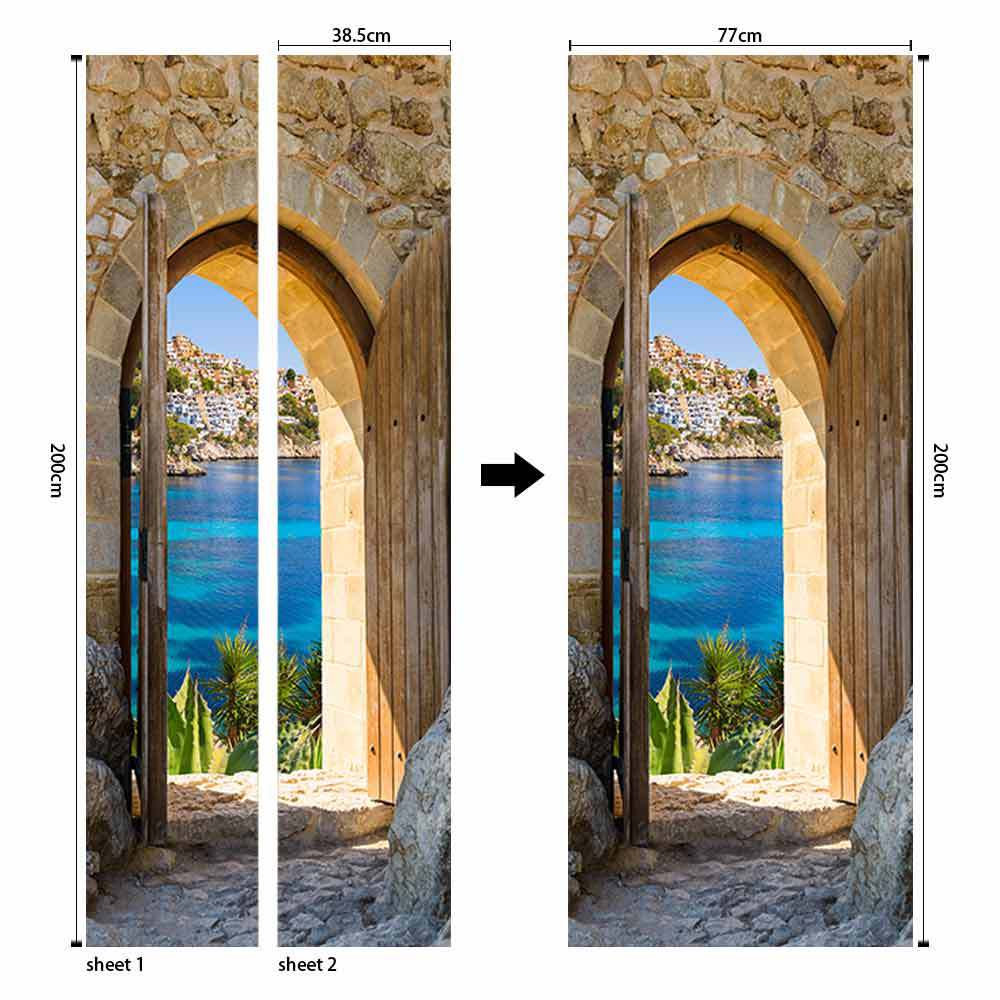 Pegatinas para puertas 3D respetuosas con el medio ambiente, autoadhesivos, fabricantes de origen al por mayor, patrones populares transfronterizos de alta definición, adhesivos para puertas impermeables, a prueba de aceite y antiincrustantes