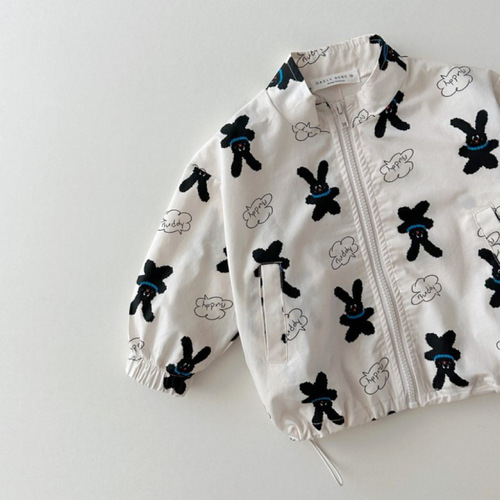 Korean Version Instagram Spring Versatile Fashion Print Collar Windproof Jacket Drawstring Jacket Cute Cartoon Zip-up Top