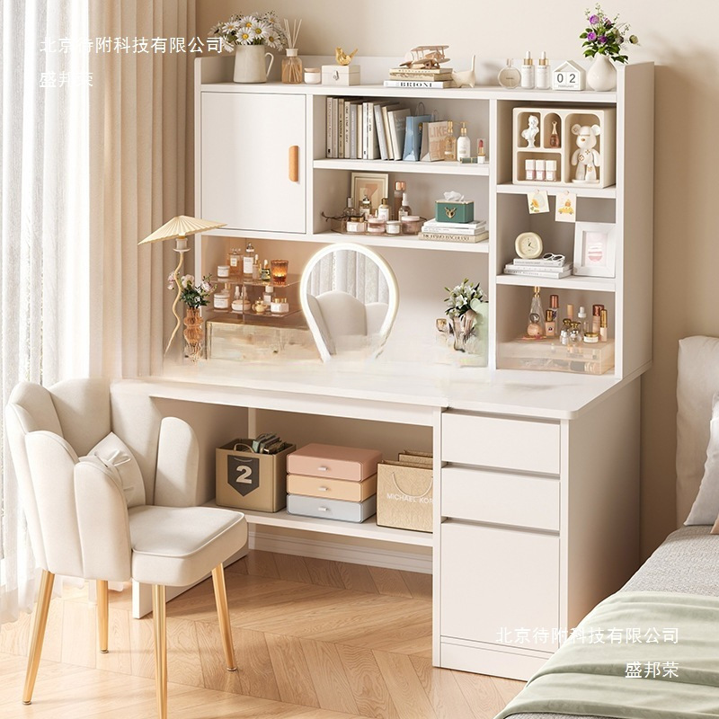 Dressing Table Simple Girls Bedroom Cream Ins Style Large Capacity Storage Makeup Table Student Bookshelf Integrated Desk