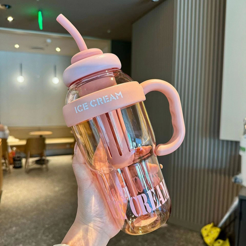 高温耐性アイスカップストロープラスチックウォーターカップ女性用ユニバーサル大容量車載高価値ビッグベリーウォーターカップ|undefined