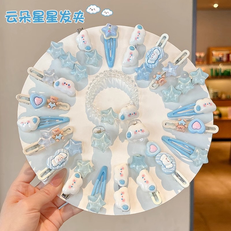 Hermosas nubes azules estrellas pinzas de cabello lateral pestañas pinzas de cabello para mujeres 2025 nuevo frente pinzas de cabello de boca de pato