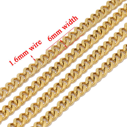 6mm wide stainless steel hexagonal cuban link chain 1.6mm wire diameter Feagaro NK chain DIY necklace bracelet accessory