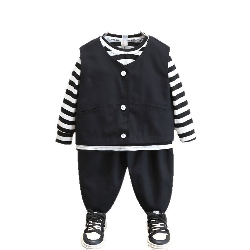 7101 Chaleco a rayas de primavera para niños Traje de primavera y otoño Chaleco guapo Chaleco de tres piezas para bebé