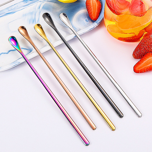 Long handle spoon 304 stainless steel stirring spoon Japanese ice spoon coffee spoon milk tea honey stirring stick bar spoon