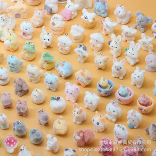 Cute Flocked Plush Puppy Pendant Resin Cartoon Doll 3D DIY Keychain Phone Bag Decoration Accessory