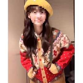 珍妮糖果屋野毛豆自制圣诞毛衣费尔岛摩天轮氛围古着感开衫