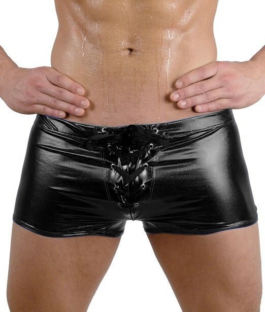 Artificial leather boxer shorts men's sexy underpants shiny tight shorts novelty beachwear