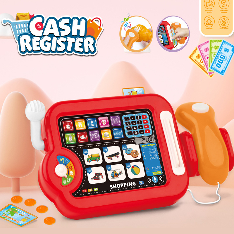 Transfronteriza niños simulación escaneo tarjeta de crédito supermercado caja registradora compras jugar casa juguete iluminación efecto de sonido fábrica al por mayor