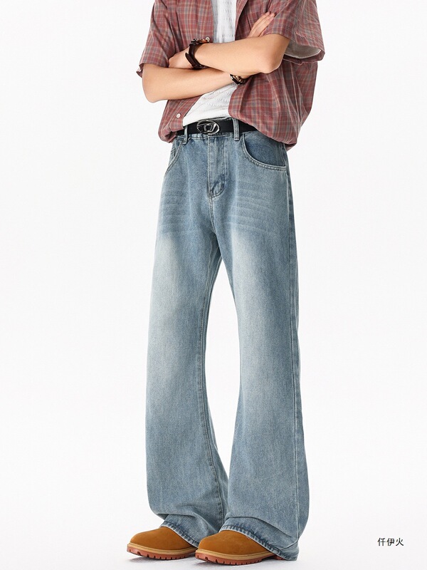 Black high street American style men's jeans bevi for tall men, extended length, slightly flared fit pants, straight pants cl curved cut