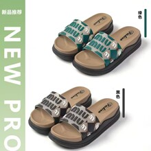 吴川时尚潮流入耳字母卡通印花居家外出款女士厚底拖鞋6609系列